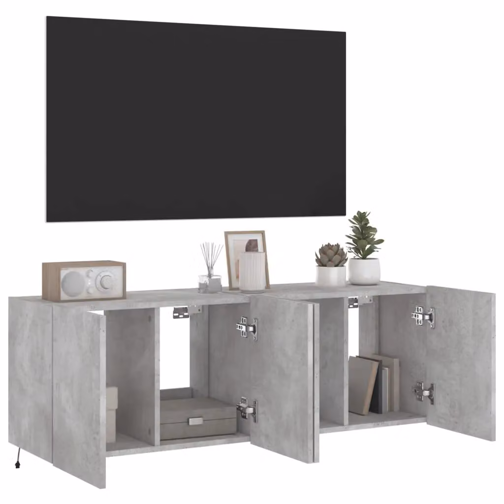 Berkfield Home Modern Wall Mounted TV Cabinets with LED Lighting, 2 Pack, Concrete Grey, W: 60 cm, D: 35 cm, H: 41 cm – 4