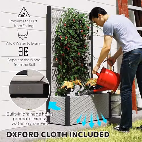 Outsunny Garden Planter Box with Trellis in Grey, W/D/H: 90 x 35 x 148 cm – 5