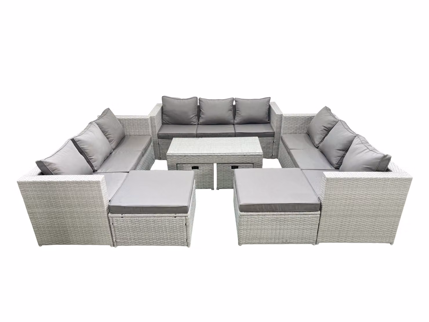 Fimous 13 Seater Luxury Outdoor Rattan Garden Furniture Set in Light Grey with Coffee Table and Ottoman – 2
