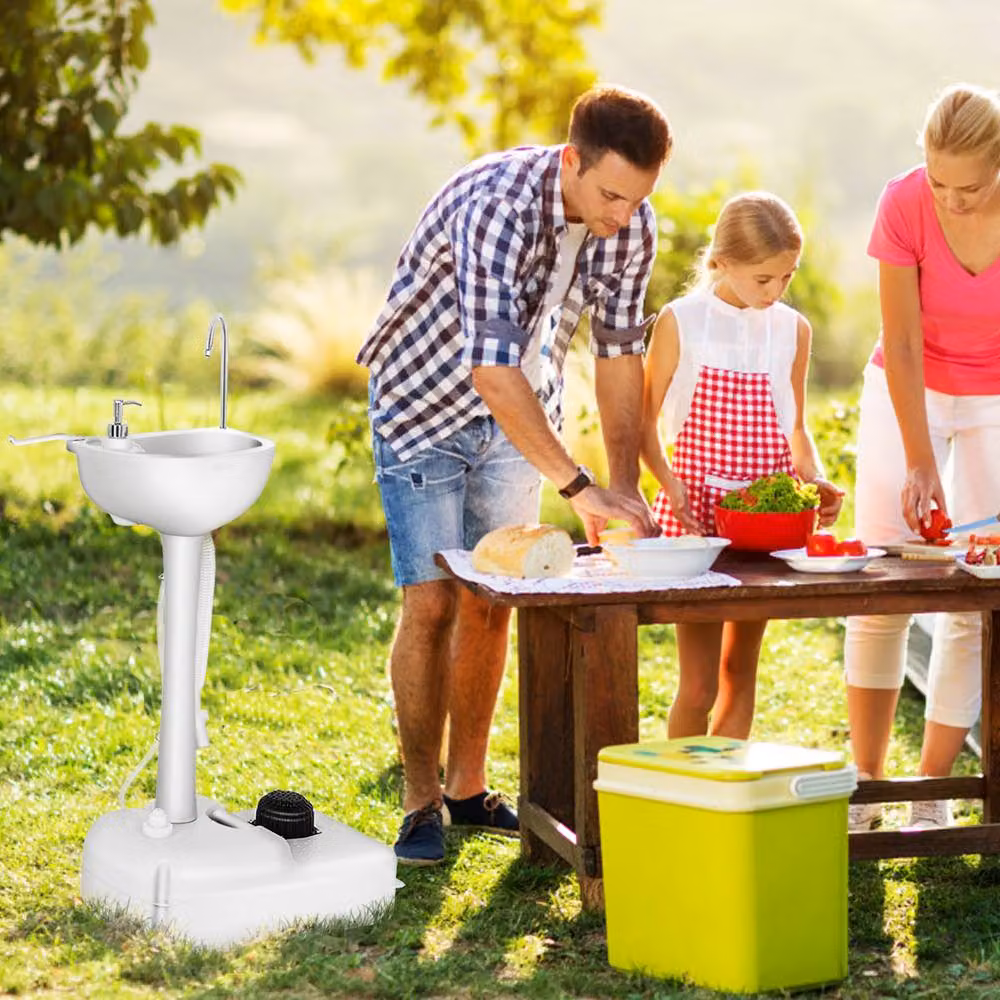 Costway Portable Mobile Camping Hand Wash Sink Stand with Rolling Wheels, Grey and White – 4