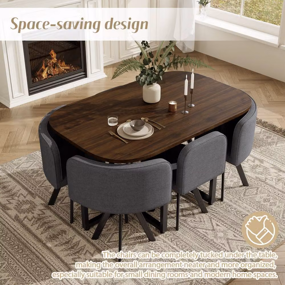 FENCHILIN Modern 6-Person Dining Set with MDF and Metal Table and 6 Chairs in Brown and Multicolour – 2