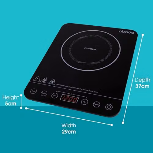Abode AINDH1002 Portable Single Induction Hob in Black with Digital Touch Control, 2000W, 10 Heat Settings and Timer – 10