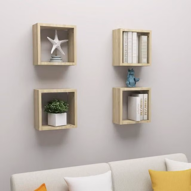 Berkfield Home Wall Cube Shelves, 4 Piece Sonoma Oak Set in Brown, W/D/H: 30 x 15 x 30 cm – 1