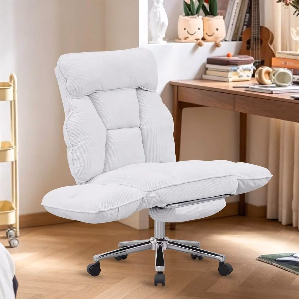 FORGEVIO White Corduroy Fabric Swivel Task Chair for Home Office – 2
