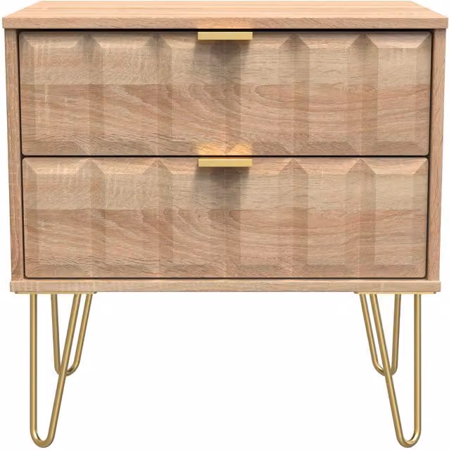 2 U Metro Ready Assembled 2 Drawer Side Table in Light Oak and Gold – 1
