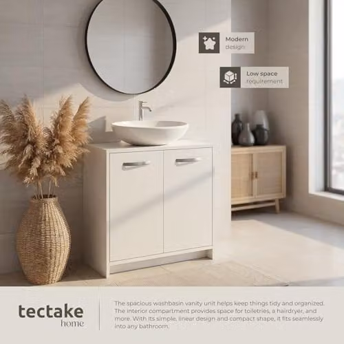 tectake Modern White Bathroom Cabinet Doors with Hinged Doors and Internal Shelves – 2