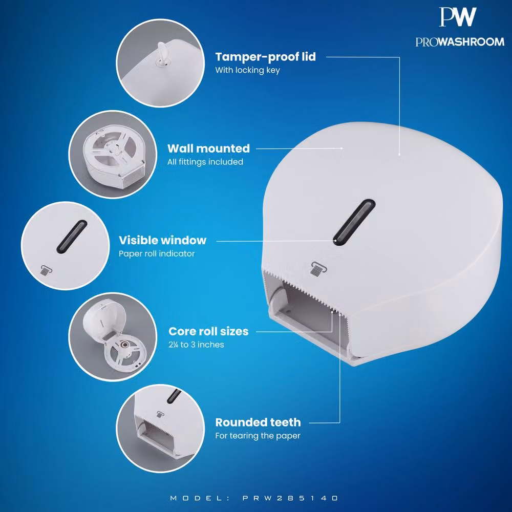 Mylek Jumbo Toilet Roll Dispenser, Wall Mounted, White Matte Plastic – 3