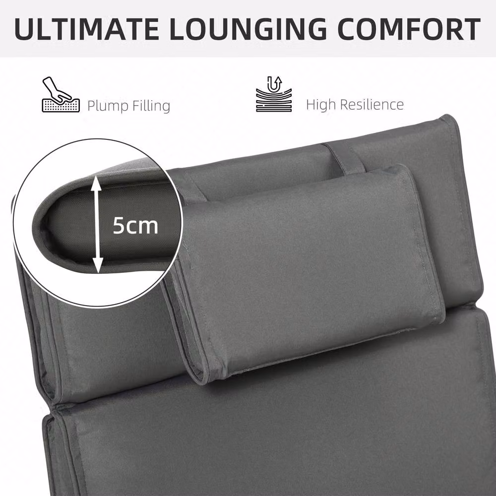 Outsunny Grey Garden Sun Lounger Replacement Cushion with Pillow – 10