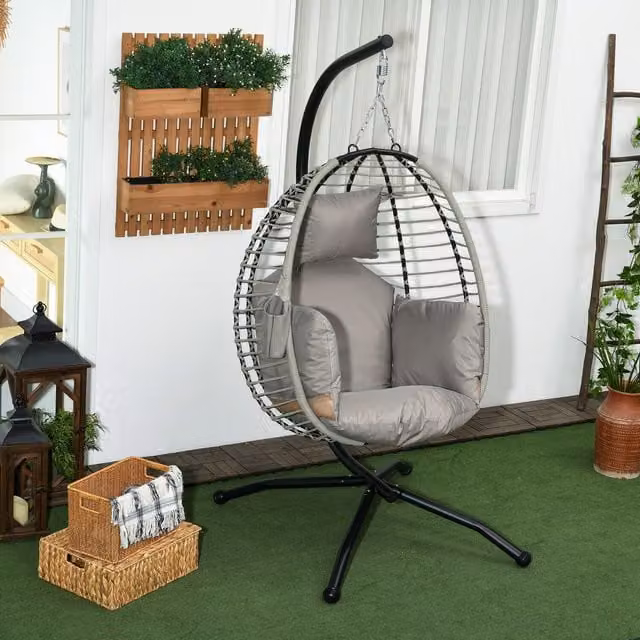 Outsunny Grey Rope Structure Hanging Swing Chair with Thick Cushions