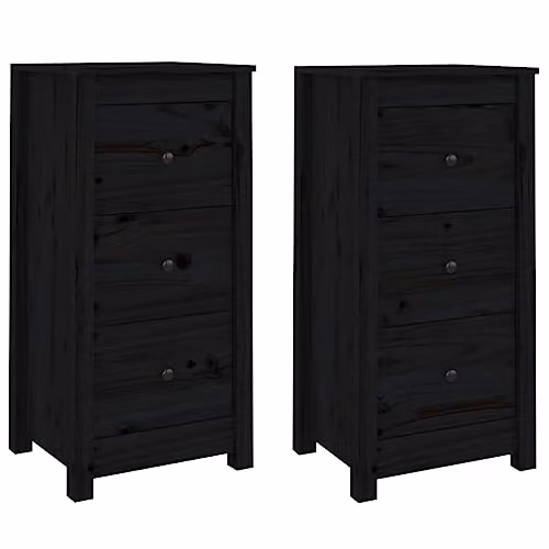 vidaXL Set of 2 Solid Wood Pine Sideboards in Black, W/D/H: 80 x 40 x 35 cm