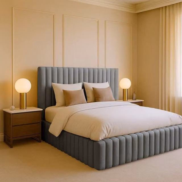 Desire Deco Brantley Plush Velvet Upholstered Panel Bed Frame in Grey, Single (W: 90 cm, L: 190 cm)