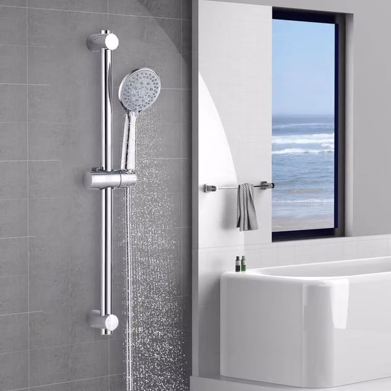 KORVIXA Adjustable Chrome Shower Riser Rail Kit with Slider Head in Silver, Height: 180 cm