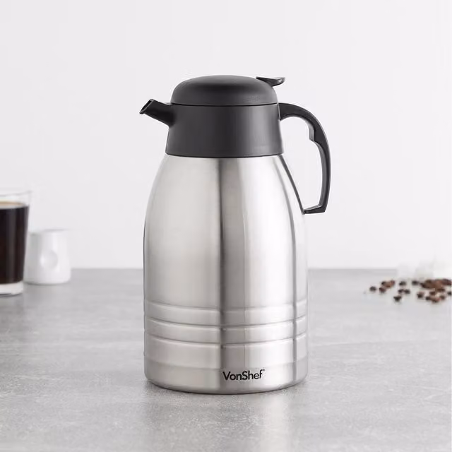 VonShef Stainless Steel Double Walled Thermal Coffee Dispenser in Silver