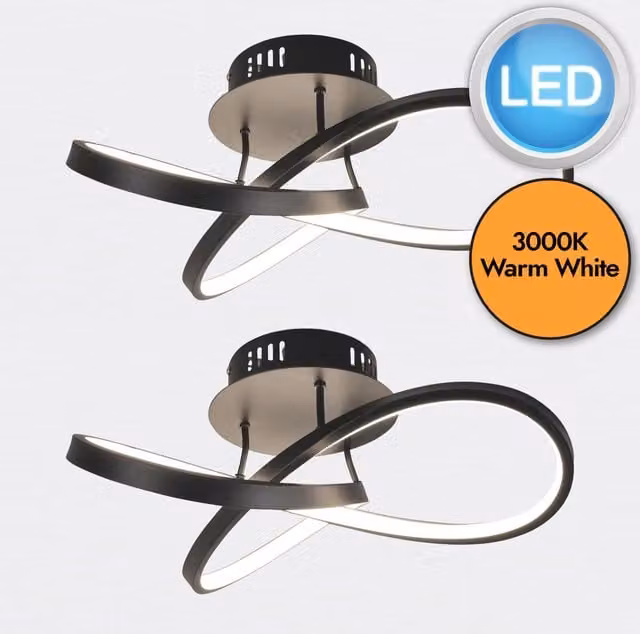 First Choice Lighting Set of 2 Modern Black LED Ring Ceiling Lights – 1