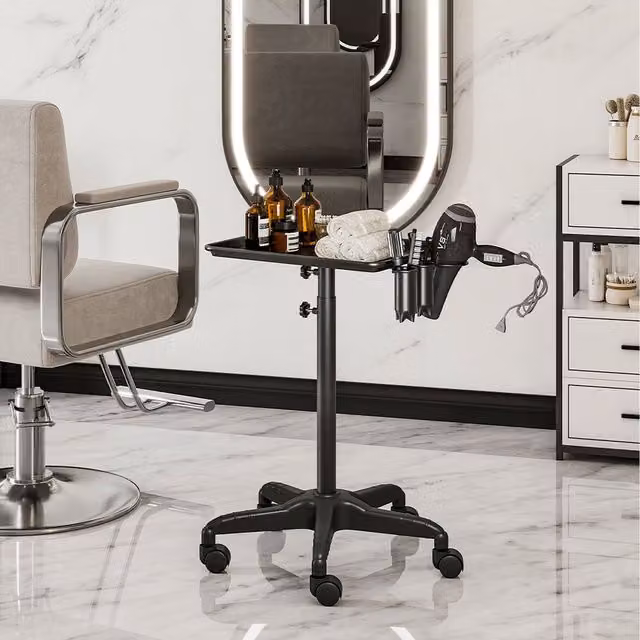 Livingandhome Adjustable Rolling Tray Trolley, Black