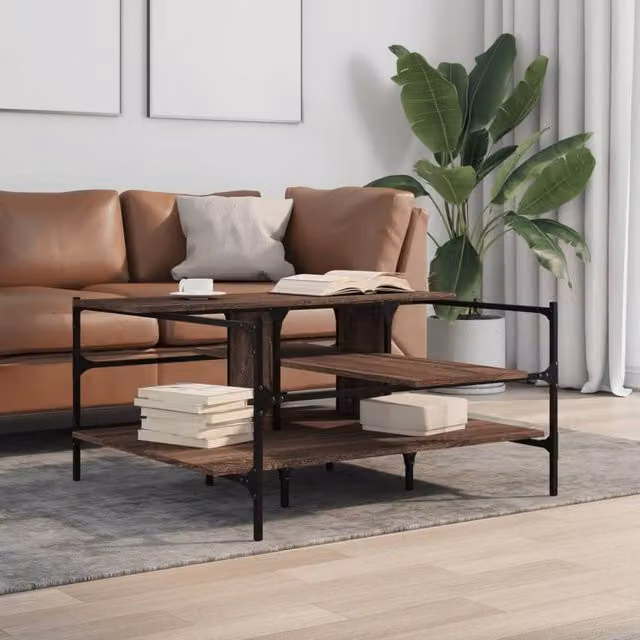 Berkfield Home Decorative Coffee Table in Brown Oak, W/D/H: 100 x 100 x 48.5 cm