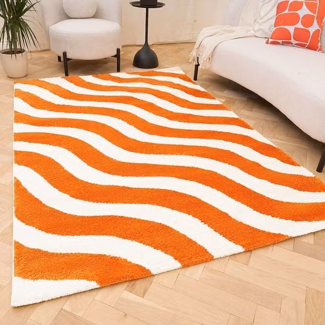 THE RUGS Joli Modern Striped Area Rug in Orange and White, W: 290 cm x D: 200 cm