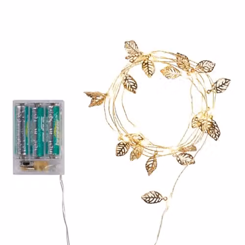 Lights4fun Battery Operated 20 Gold Leaf Warm White Micro LED Lights – 4
