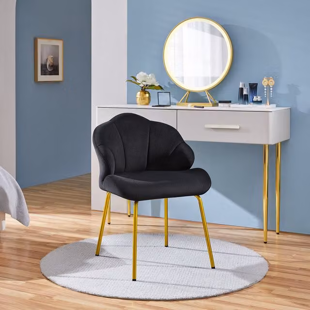 Yaheetech Modern Shell Shaped Accent Chair in Black Velvet Fabric