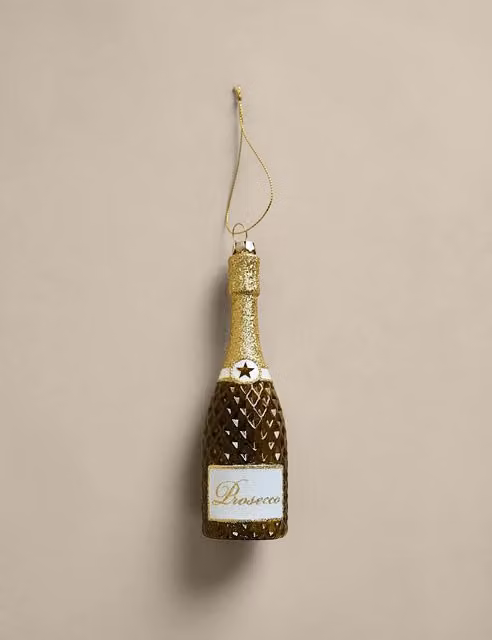 M&S Green Glass Hanging Prosecco Bottle Christmas Tree Decoration