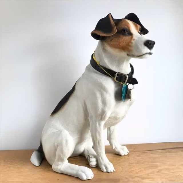 Leonardo Animal Crackers Large Realistic Sitting Jack Russell Terrier Dog Figurine, White and Multicolour