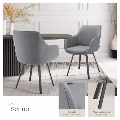 tectake Set of 4 Anthracite Velvet Swivel Dining Chairs with Metal Legs – 5
