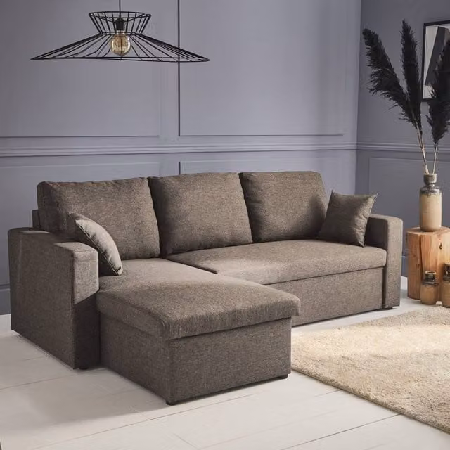 sweeek 3-Seater Reversible Corner Sofa Bed with Storage in Beige, W/D/H: 132.5 x 191.5 cm