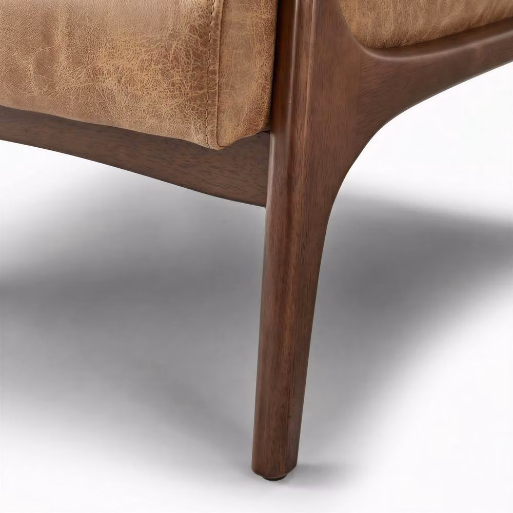 FurnitureboxUK Esmeray Mid Century Modern Accent Chair in Tan Faux Leather with Solid Rubberwood Frame – 4