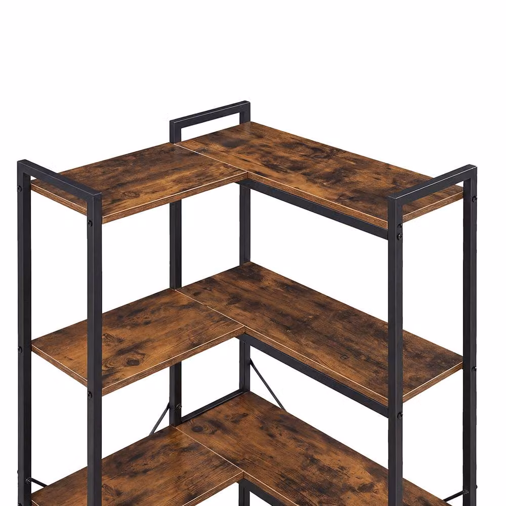 Levede 5-Tier L-Shaped Corner Bookcase in Brown and Black – 8