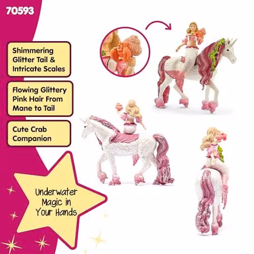 Schleich Bayala Mermaid Feya and Underwater Unicorn Figure Set, Multicolour and Gold – 3