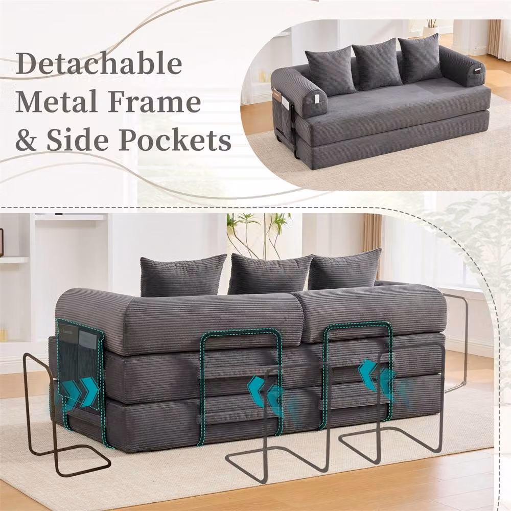 Direct Wicker 2 Pack Foldable Metal Frame Sofa in Dark Grey with Upholstered Fabric and Scatter Cushions – 4
