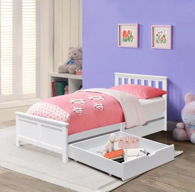 Comfy Living Ltd Single Solid Wood Bedframe with 2 Pull Out Drawers in White, W/D/H: 90 x 190 cm – 1