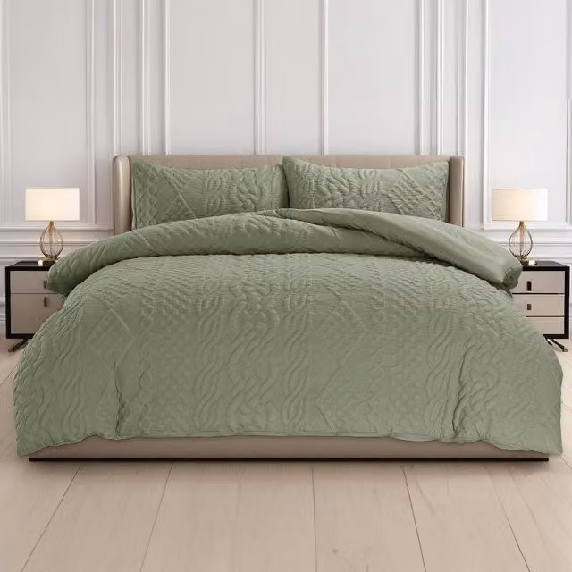 Velosso Modern Floral Duvet Cover and Pillowcase Set in Green, W/D/H: 200 x 200 cm