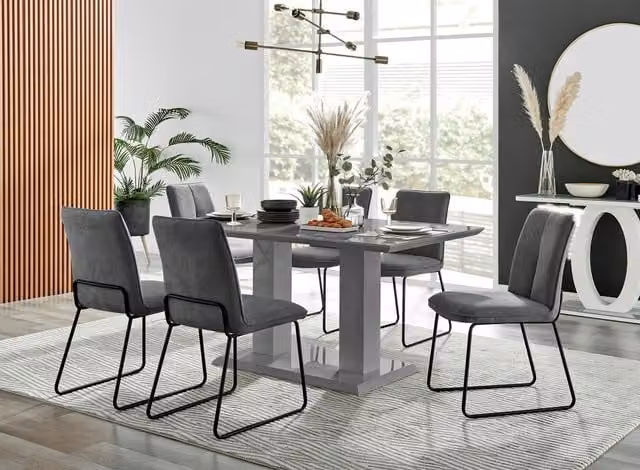 FurnitureboxUK Imperia High Gloss Grey Rectangular Dining Table and 6 Halleyy Dark Grey Chairs