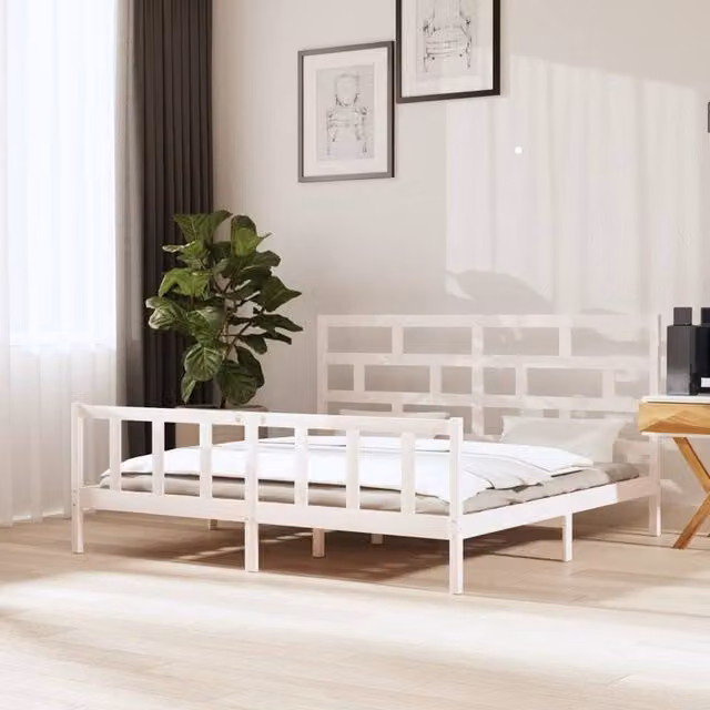 Berkfield Home Super King Size Solid Wood Pine Bed Frame, White, W: 180 cm, D: 200 cm – 1