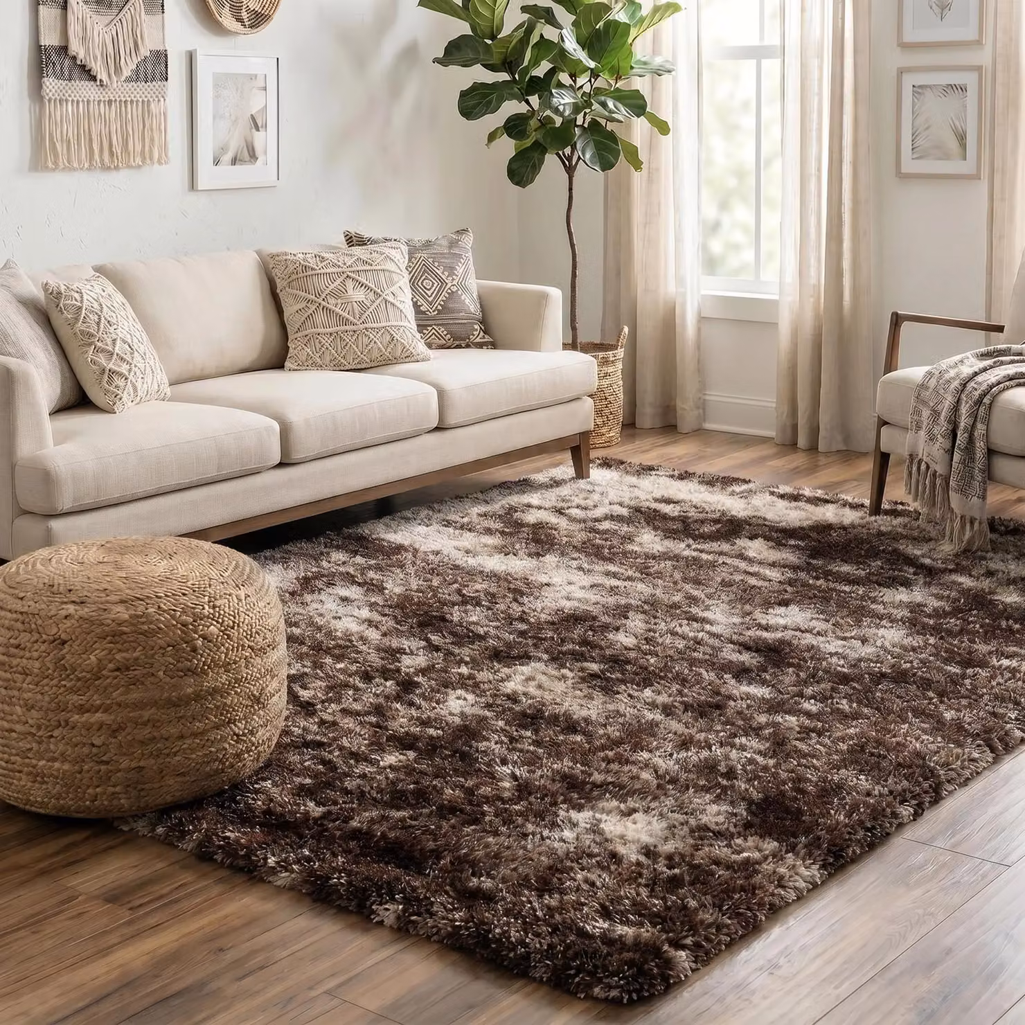 Desire Rugs Modern Abstract Shimmer Shaggy Area Rug in Bronze, W: 80 cm, L: 150 cm – 2