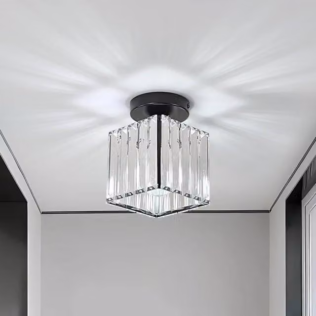 Goeco Square Crystal Semi Flush Mount Ceiling Light in Black with E27 Socket – 1