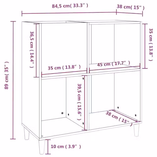 vidaXL Record Cabinet in Concrete Grey, W: 84.5 cm, D: 38 cm, H: 89 cm – 2