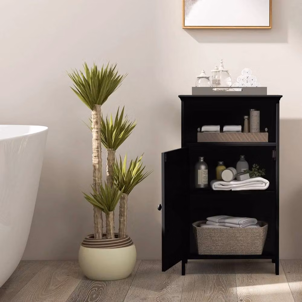 VOGREX Black Modern Freestanding Bathroom Floor Cabinet with Hinged Door and Internal Shelves – 3