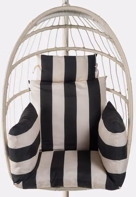 OHS Stripe Print Egg Chair Cushion with Headrest in Black and White