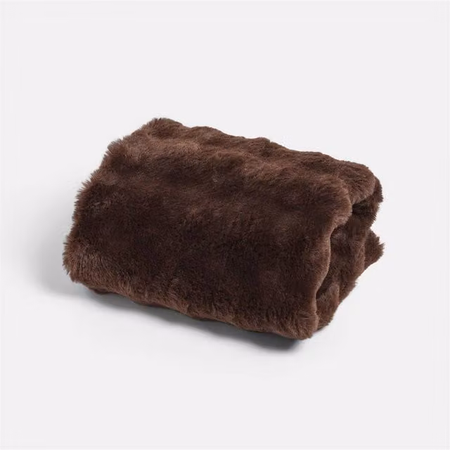 OHS Bubble Faux Fur Fleece Throw Blanket in Brown, W/D/H: 125 x 150 cm