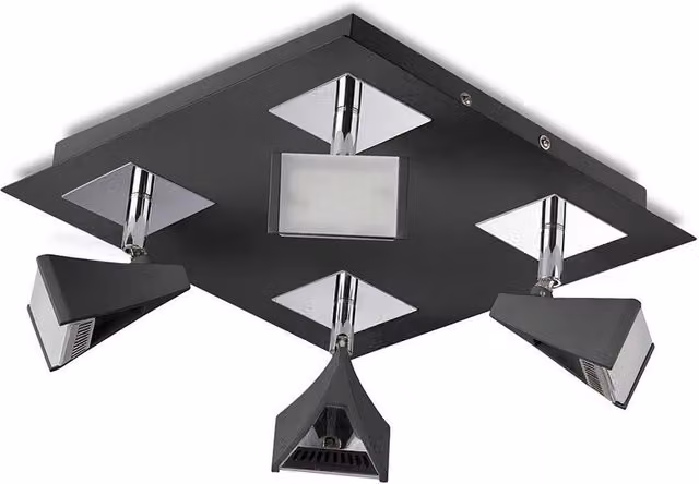 Netlighting Filippo 4 Light LED Square Ceiling Spot Light, 20W, 1750lm, Black and Chrome – 1
