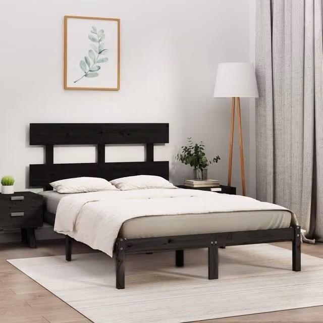 Berkfield Home Black Solid Pine Wood Bed Frame W/D/H: 200 x 200 x 31 cm – 1