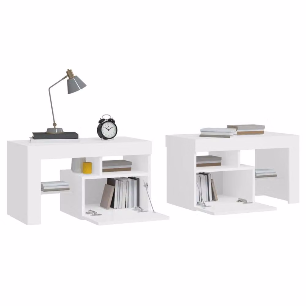 Berkfield Home Elegant Bedside Cabinets, 2 Piece Set in White with Integrated LED Lighting, W/D/H: 70 x 36.5 x 40 cm – 2