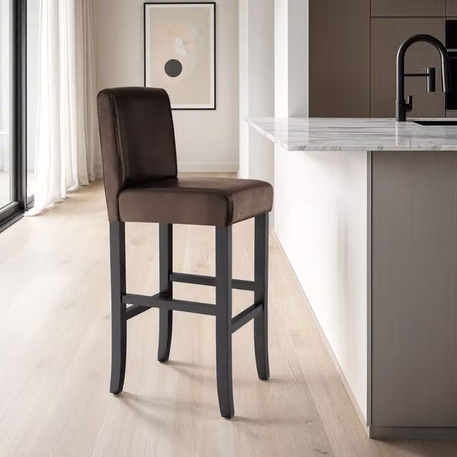 tectake Modern Brown Synthetic Leather Bar Stool with Padded Backrest and Footrests