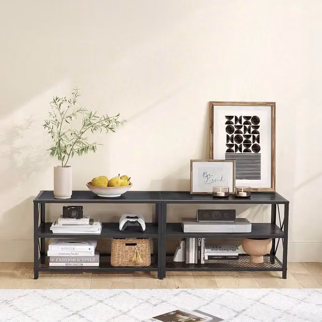 VASAGLE Rustic Black and Brown TV Stand for TVs Up to 70 Inches, W: 160.0 cm, H: 52.0 cm, D: 39.0 cm