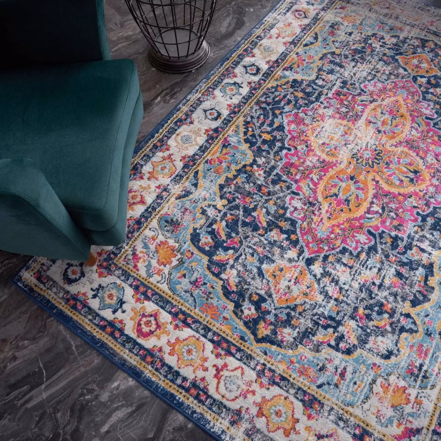 THE RUGS Marrakech Pink and Navy Distressed Medallion Living Room Rug, W: 160 cm, D: 230 cm – 4