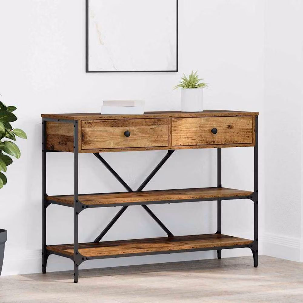 Berkfield Home Rustic Brown Console Table with X-Frame Design, W/D/H: 100 x 34.5 x 75 cm – 2