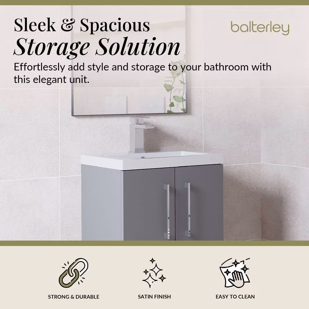 Balterley Modern Freestanding Bathroom Vanity Basin Unit in Matt Satin Grey with Soft Close Hinged Doors – 2