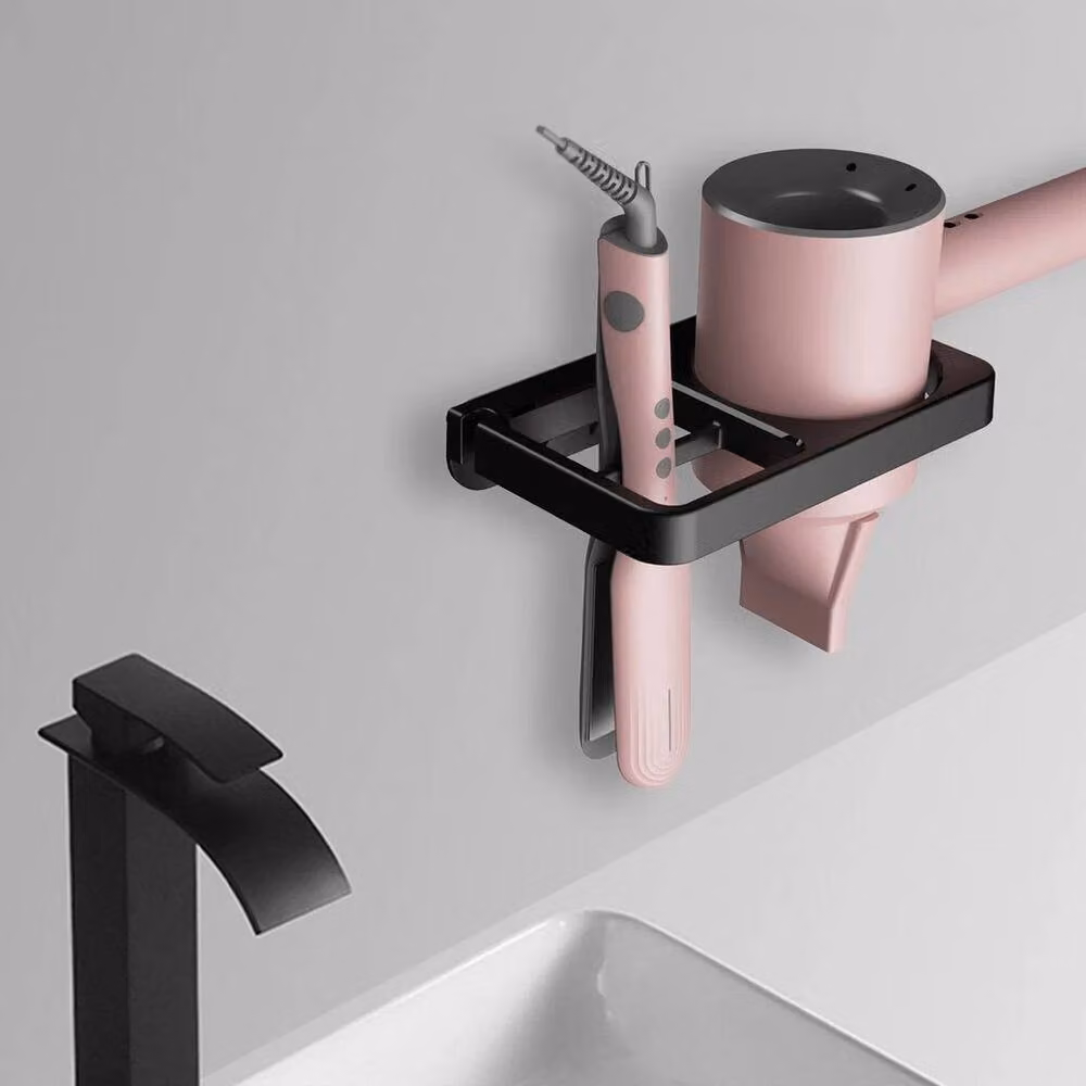 KORVIXA Black Wall Mounted Plastic Hair Dryer Holder and Bathroom Organiser – 3